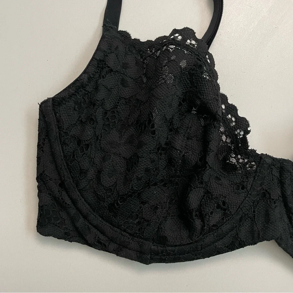 Victorias Secret Bra Unlined Demi Underwire Floral Lace Convertible Black